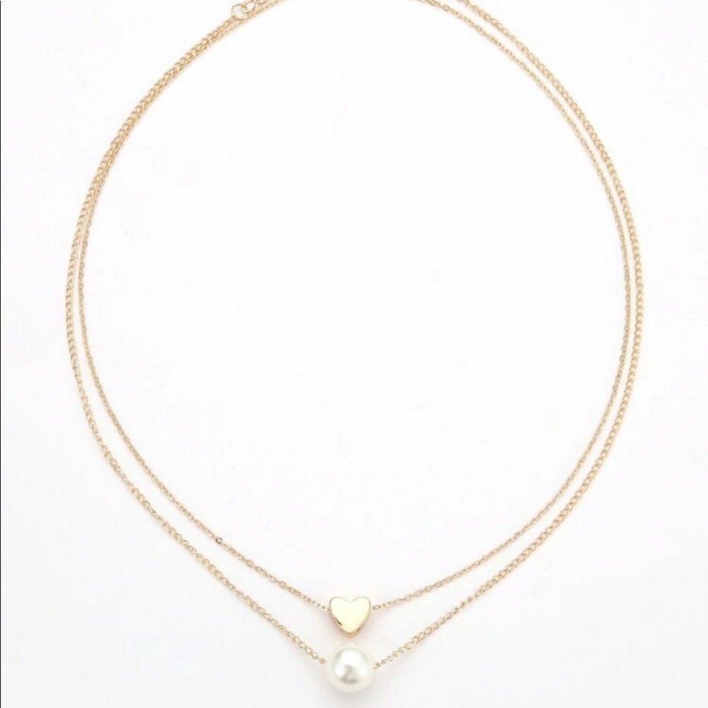 Faux Pearl + Heart Layered Necklace - Picture 3 of 4